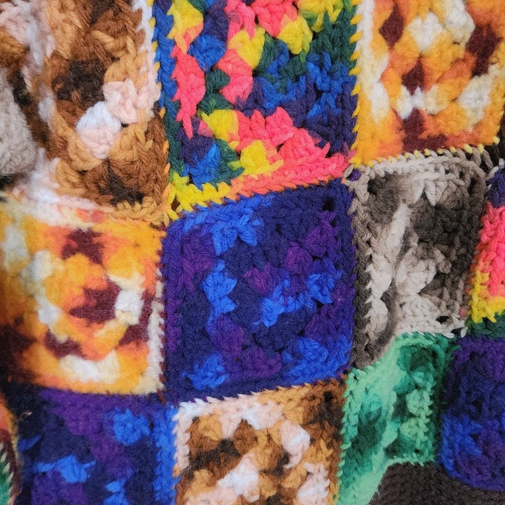 Vintage Handmade Sweater Cardigan S Patchwork Granny Square Grandma Festival - Picture 6 of 6